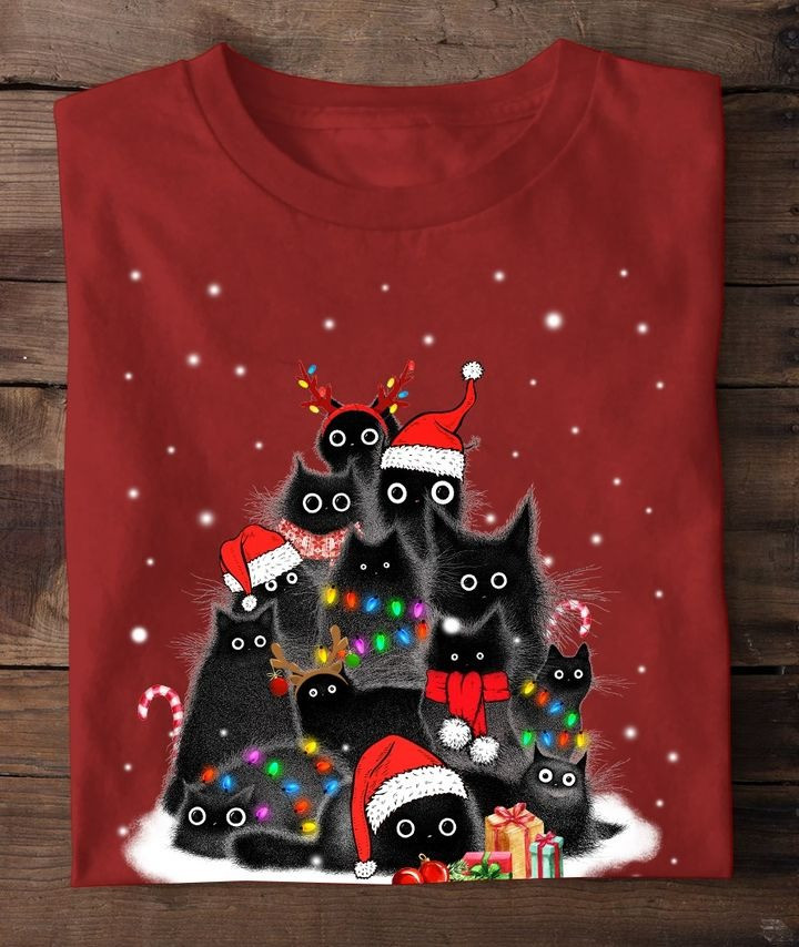 Black Cat Christmas Shirt Themed Black Cat Christmas Gifts For Her - Familyhavendecor 