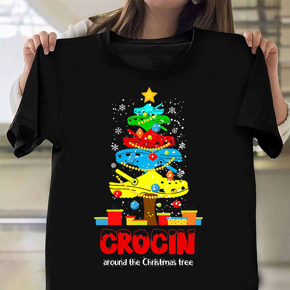 Crocin Around The Christmas Tree Shirt Christmas Matching Funny T-Shirt Gifts For Crocs Lovers - Familyhavendecor 