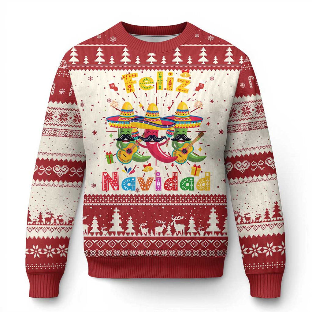 Mexico Feliz Navidad Ugly Christmas Sweater Mexican Fiesta Apparel Pepper Guitar Gifts – Familyhavendecor