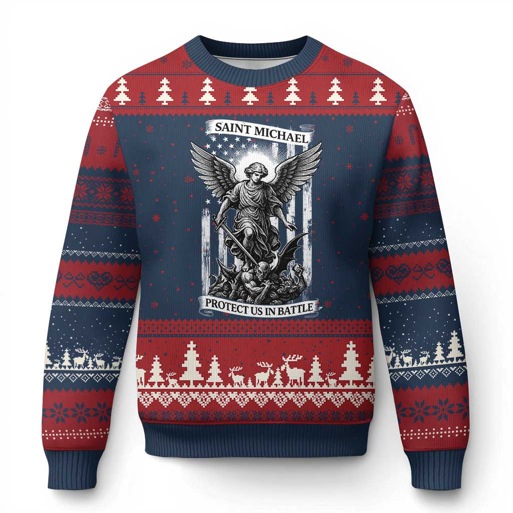 Saint Michael Protect Us In Battle Ugly Christmas Sweater American Flag Catholic Christian Faith Xmas Jumpers – Familyhavendecor