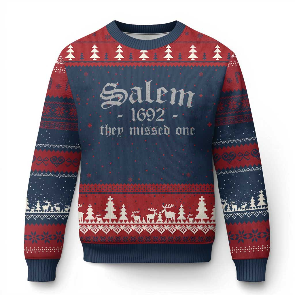 Salem 1692 They Missed One Ugly Christmas Sweater Halloween Feminist Witch Trials Gothic Xmas Sweater – Familyhavendecor