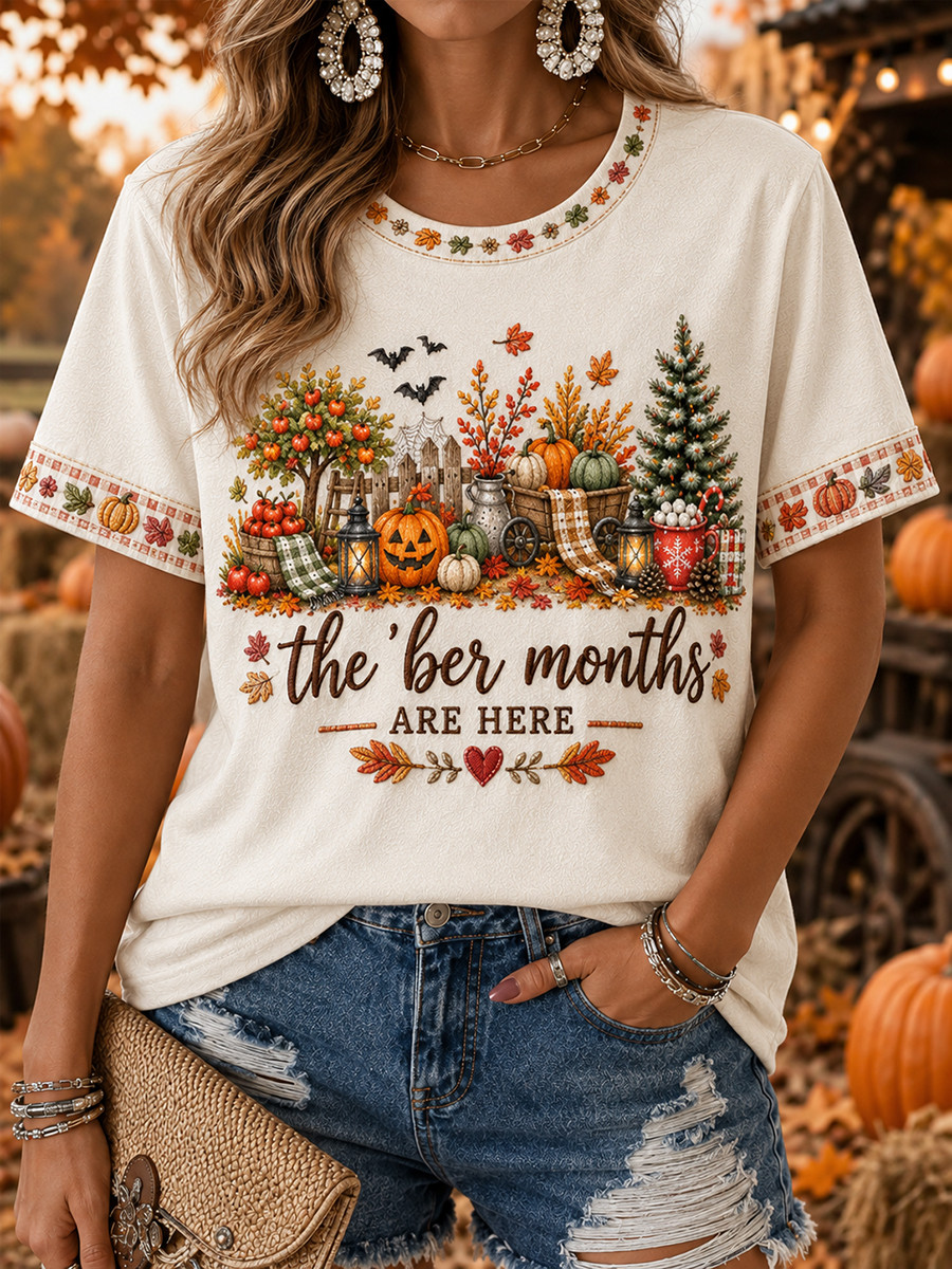 The ‘ber Months Are Here T-Shirt Pumpkins Fall Leaves Christmas Merch Gifts For Wife – Familyhavendecor